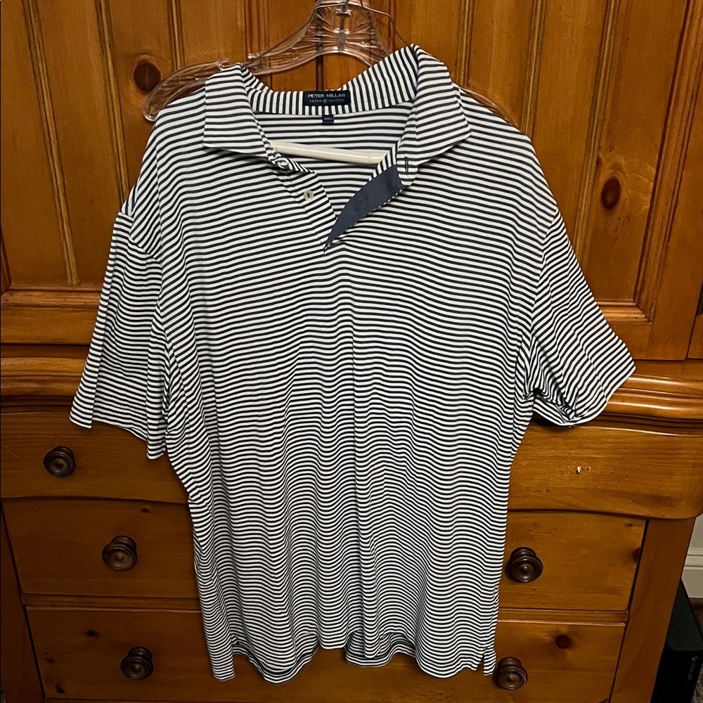 Peter Millar Black and White Striped Polo Shirt